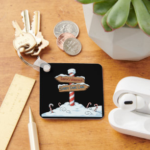Whimsical North Pole Sign Santa's Workshop & Candy Keychain
