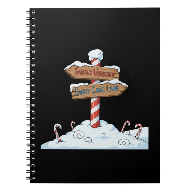 Whimsical North Pole Sign Santa's Workshop & Candy Notebook (Front)