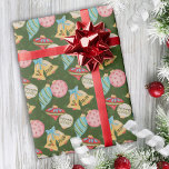Whimsical Nostalgic Christmas Ornaments Cute Fun Wrapping Paper<br><div class="desc">Traditional Christmas wrapping paper featuring hand painted whimsical watercolor ornaments on a deep green background.Designed to coordinate with the holly jolly christmas collection.  Original art by Leslie Larson, </div>