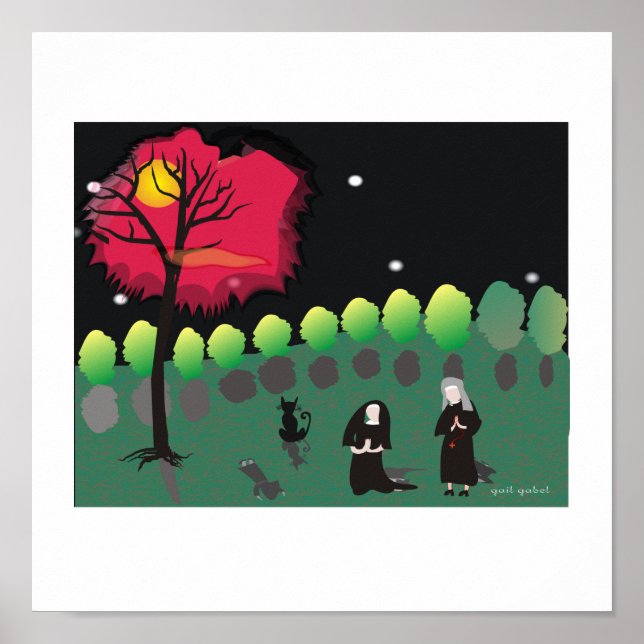 Whimsical Nuns "At The Beach" Art Poster (Front)