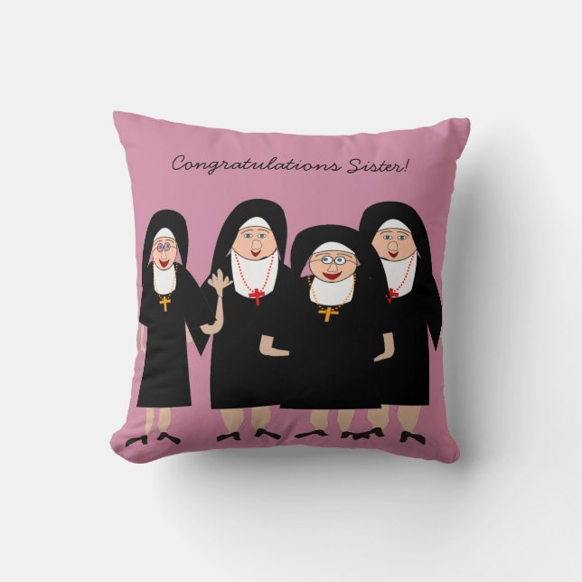 Whimsical Nuns in Habits Throw Pillow (Front)