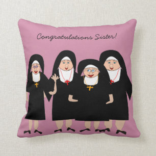 Whimsical Nuns in Habits Throw Pillow