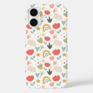 Whimsical Nursery Pattern with Clouds and Stars iPhone 16 Case