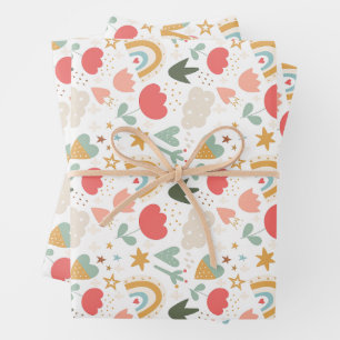 Whimsical Nursery Pattern with Clouds and Stars Wrapping Paper Sheet
