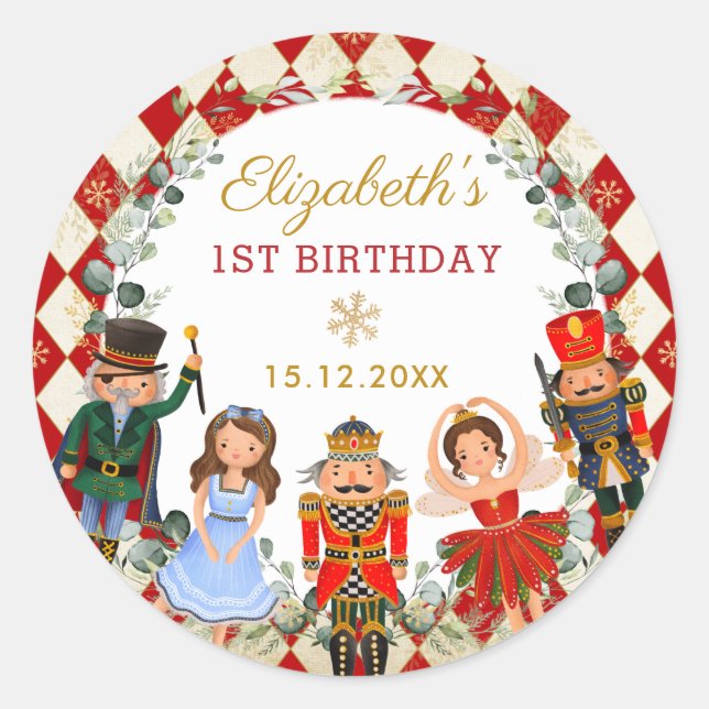Whimsical Nutcracker Birthday Party Baby Shower Classic Round Sticker (Front)