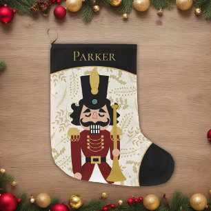 Whimsical Nutcracker Black and Beige Large Christmas Stocking
