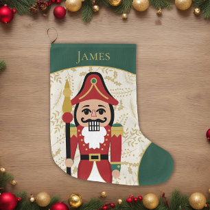 Whimsical Nutcracker Green and Beige Large Christmas Stocking