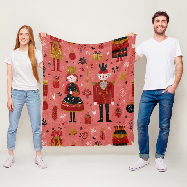Whimsical Nutcracker Holiday Pattern Fleece Blanket (In Situ)
