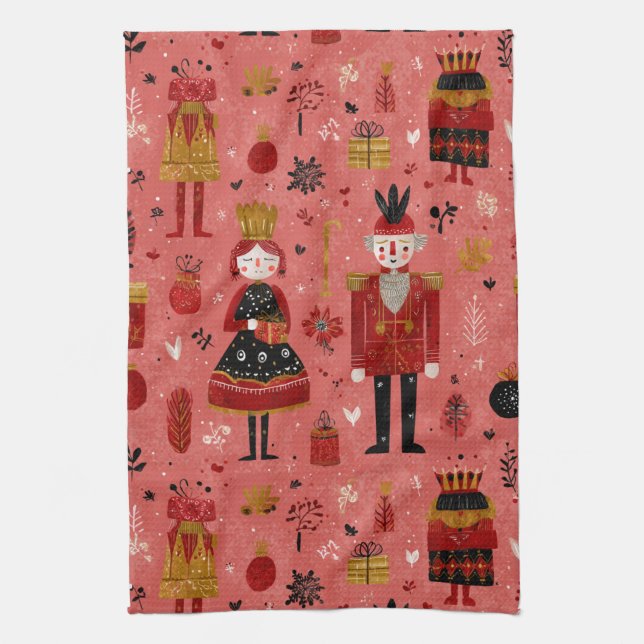 Whimsical Nutcracker Holiday Pattern Kitchen Towel (Vertical)