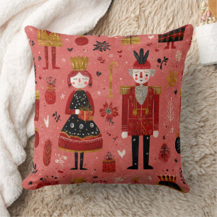 Whimsical Nutcracker Holiday Pattern Throw Pillow
