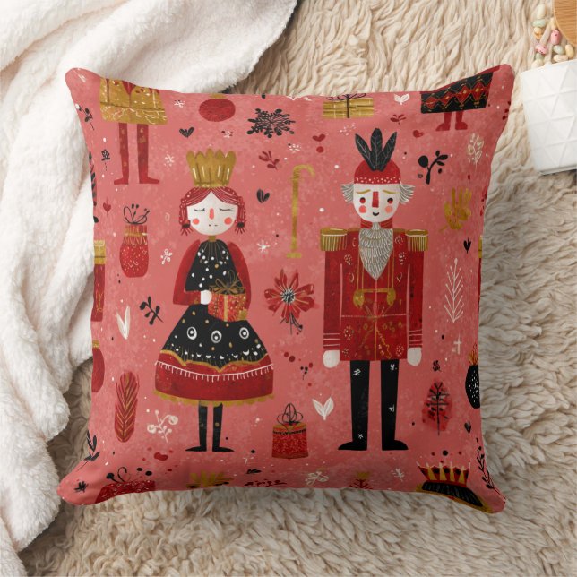 Whimsical Nutcracker Holiday Pattern Throw Pillow (Blanket)