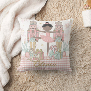 Whimsical Nutcracker Pastel Pink Christmas Ballet  Throw Pillow