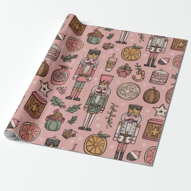 Whimsical Nutcracker Pink  Wrapping Paper (Unrolled)