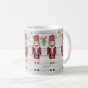 Whimsical Nutcrackers-Lights Garland on Barnboards Coffee Mug
