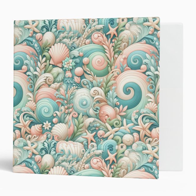 Whimsical Ocean Breeze: Pastel Sea Swirls in Cotta Binder (Front/Inside)
