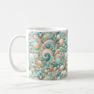 Whimsical Ocean Breeze: Pastel Sea Swirls in Cotta Coffee Mug