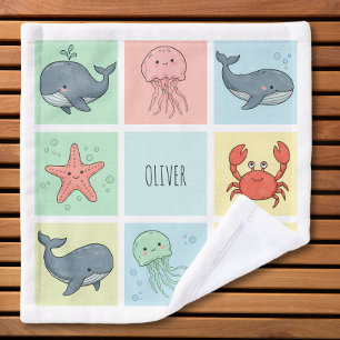 Whimsical Ocean Friends Doodles Wash Cloth