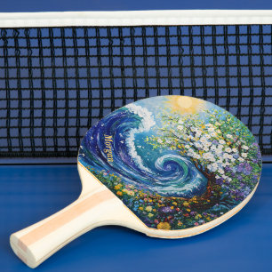 Whimsical Ocean Wave   Impressionism Painting Ping Pong Paddle