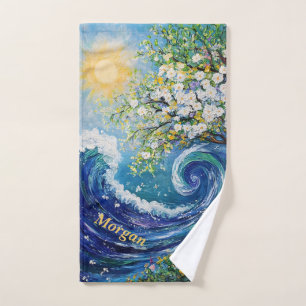Whimsical Ocean Wave Impressionism Sports Hand Towel