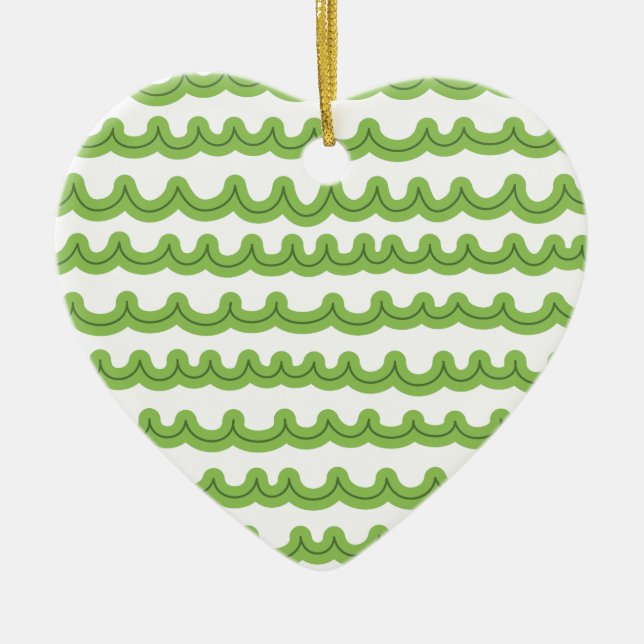 Whimsical Ocean Waves Green Ceramic Ornament (Front)
