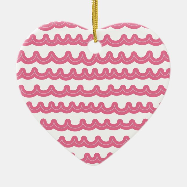 Whimsical Ocean Waves Pink Ceramic Ornament (Front)