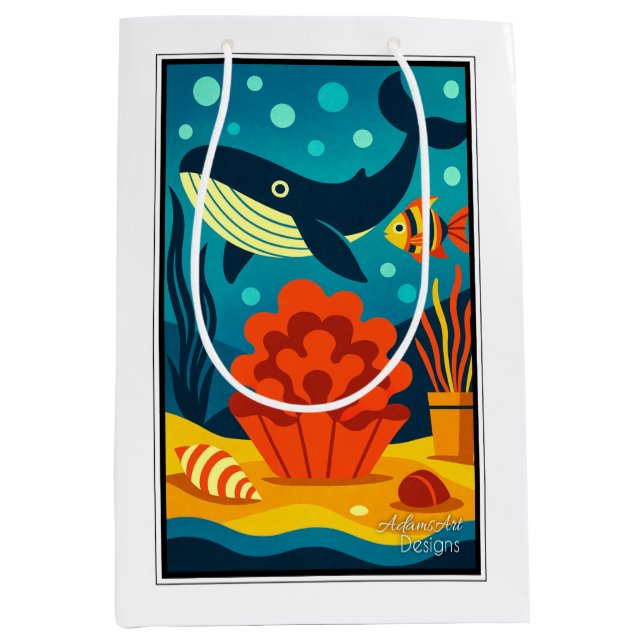 Whimsical Ocean Whale & Coral Reef Medium Gift Bag (Front)
