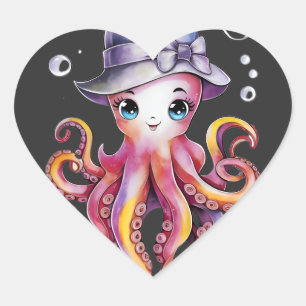 Whimsical Octo-Charm Heart Sticker