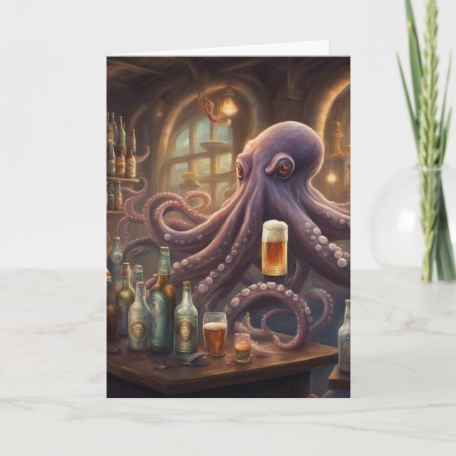 Whimsical Octopus Bartender appreciation Card (Front)