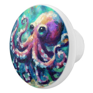 Whimsical Octopus Coastal Nautical Beach Ceramic Knob