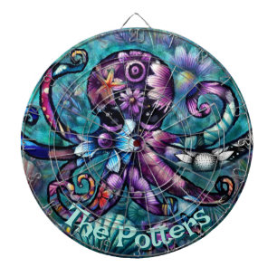 Whimsical Octopus Floral Teal Coastal Personalized Dartboard