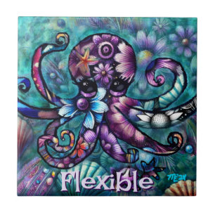 Whimsical Octopus Floral Teal Coastal Personalized Tile