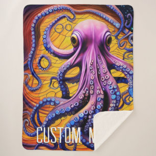 Whimsical Octopus with Personalized Name Sherpa Blanket