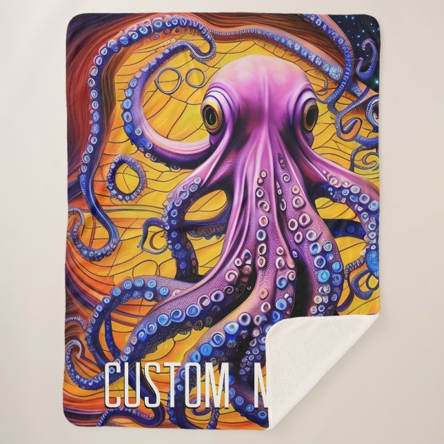 Whimsical Octopus with Personalized Name Sherpa Blanket (Front)