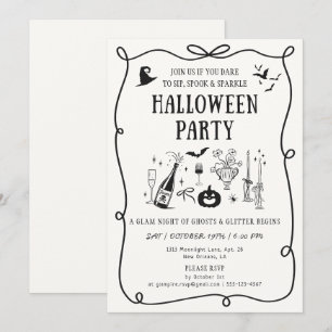 Whimsical off-white Boos & Bows Halloween Party Invitation
