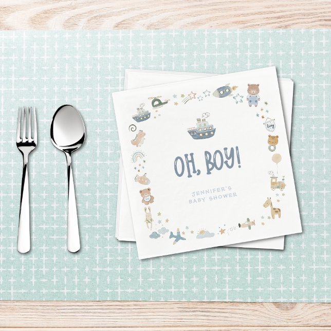 Whimsical Oh Boy Watercolor Doodle Baby Shower Napkin (Whimsical Oh Boy Watercolor Doodle Baby Shower Napkins)
