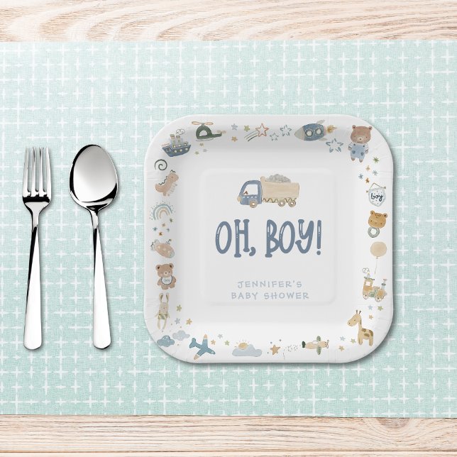 Whimsical Oh Boy Watercolor Doodle Baby Shower Paper Plate (Whimsical Oh Boy Watercolor Doodle Baby Shower Paper Plates)