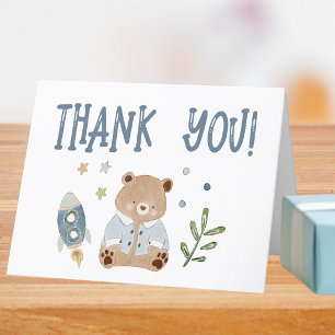 Whimsical Oh Boy Watercolor Doodle Baby Shower Thank You Card