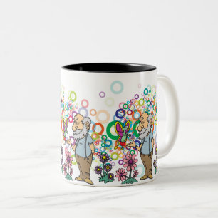 Whimsical Old Man: Butterfly Garden & Bubbles  Two-Tone Coffee Mug