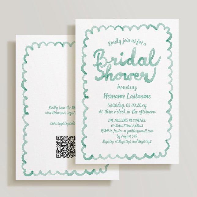 Whimsical Olive Green QR Code Bridal Shower Invitation (Creator Uploaded)