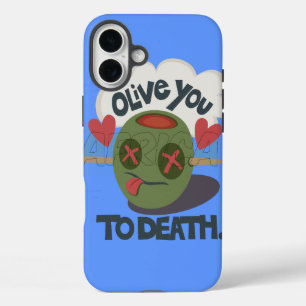 Whimsical "Olive My Heart" Funny Face Design iPhone 16 Plus Case