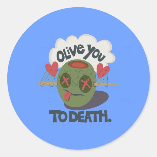 Whimsical "Olive My Heart" Funny Face Design Classic Round Sticker (Front)