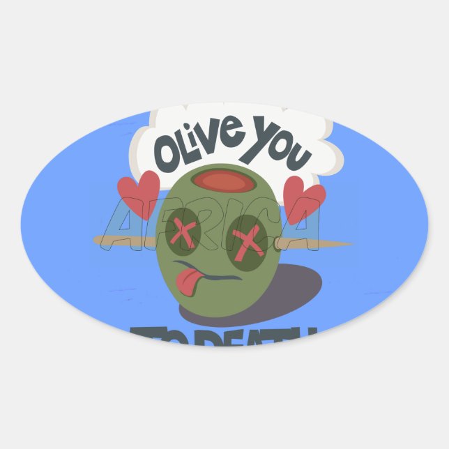 Whimsical "Olive My Heart" Funny Face Design Oval Sticker (Front)