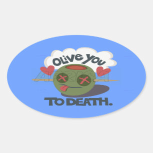 Whimsical "Olive My Heart" Funny Face Design Oval Sticker
