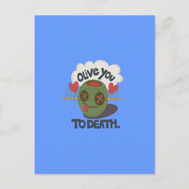 Whimsical "Olive My Heart" Funny Face Design Postcard (Front)