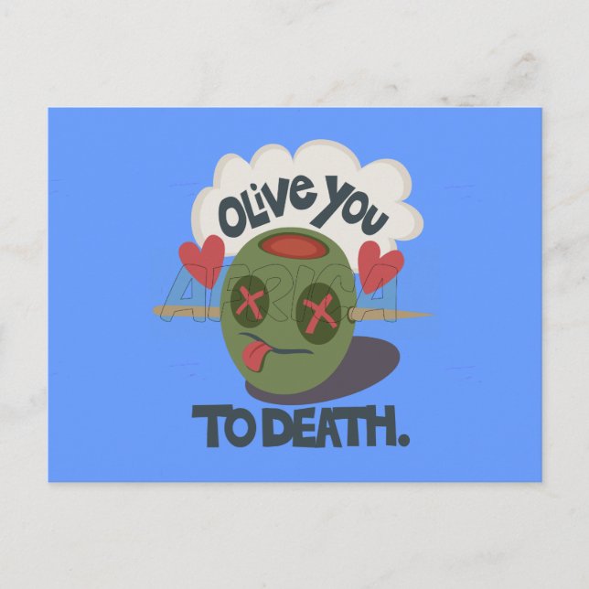Whimsical "Olive My Heart" Funny Face Design Postcard (Front)