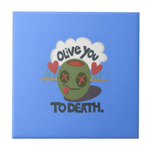 Whimsical "Olive My Heart" Funny Face Design Tile