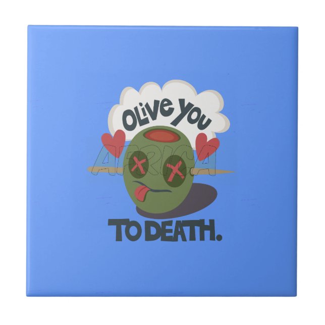 Whimsical "Olive My Heart" Funny Face Design Tile (Front)