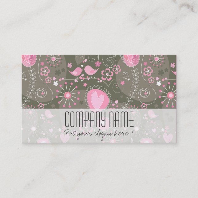 Whimsical Olive Pink Floral Elegant Event Planner Business Card (Front)