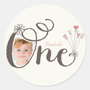 Whimsical One Girl's 1st Birthday Cute Party Favou Classic Round Sticker
