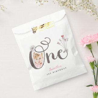 Whimsical One Pink Baby Girl 1st Birthday Photo Favour Bag